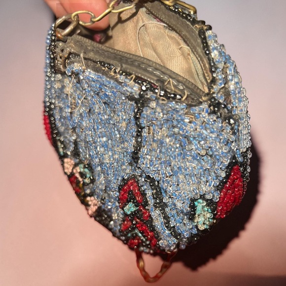 Antique 1920s Art Deco Micro Beaded Flapper Purse Floral Czech Glass Evening Bag - Picture 5 of 16
